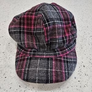 Vintage Pink Grey Black Newsboy Paperboy Cap Hat Y2K 90s 2000s Retro Wool Blend